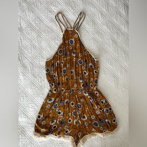 Hem & Thread Mustard Floral Sleeveless Boho Romper